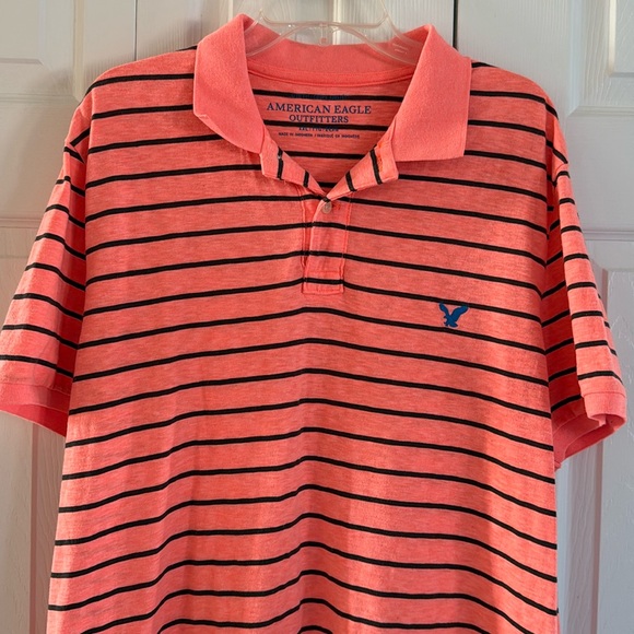American Eagle Outfitters Other - American Eagle Outfitters Coral & Black Striped Polo Shirt - XXL